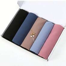 1 盒女士纯色雪纺头巾套装，头巾（5 件头巾+2 个发夹）