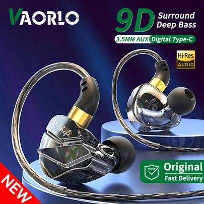VAORLO 3.5MM AUX/Type-C Digital 9D HIFI Heavy Bass Headphones Music Sports Gaming With Mic In-Ear Wired Headsets Compatible With Samsung Android PC