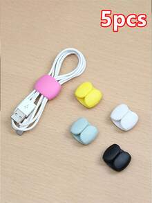 5 件/套随机颜色数据线整理夹、装饰性耳机和充电器绕线器、多功能绕线配件 返校 - 5pcs - 查看 10