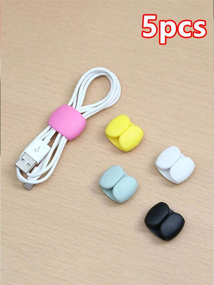 5 件/套随机颜色数据线整理夹、装饰性耳机和充电器绕线器、多功能绕线配件 返校 - 5pcs - 查看 10