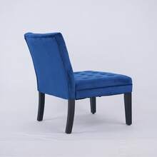 Sillón de acento de terciopelo, sillón tapizado con diseño cruzado, silla cómoda y amplia para la sala de estar con patas de madera, silla sin brazos para lectura, dormitorio y sala de espera - Azul oscuro - Ver 3