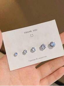 5pcs Shiny Magnetic Earrings In Different Sizes Stainless Steel Shiny Zirconia Decorative Non-Piercing Jewelry Men's And Women's Magnetic Earrings Jewelry - The Perfect Gift - Silver - View 2