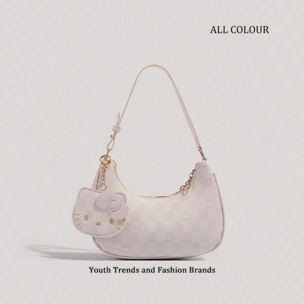 Sanrio Sanrio Hello Kitty rosa Halbmond Tragetasche - stilvolle Schultertasche mit Reißverschluss, ideal für Einkaufen, Reisen und den täglichen Gebrauch - ein Geschenk für eine Frau, eine Freundin, ein ideales Geschenk für Schulmaterial, Schulanfang