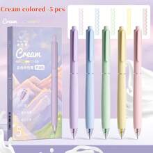 5pcs Macaroon Color Neutral Pens, Muted Tone Press-Type Colored Gel Pens For Students, Ideal For Note Taking, Correction, Highlighting, Small Gift For Back To School
