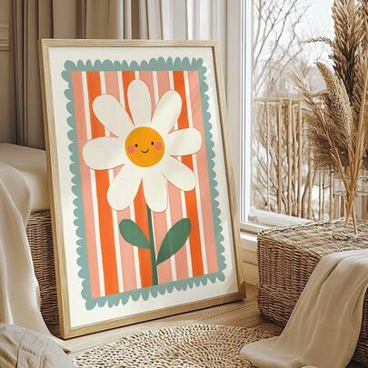 Ilustración floral, pintura decorativa para habitación infantil, impresiones, regalo para ella, niños, flores vibrantes y coloridas, sin marco