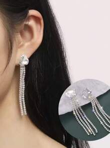 1 par de brincos de borla de cristal com strass da moda, joias de noiva elegantes para mulheres