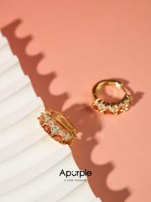 1 par de pendientes de circonita de colores con diseño minimalista, pendientes con perilla de longitud corta, joyería elegante
