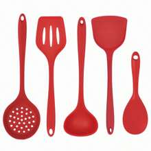 Kitchen All-In-One Heat-Resistant Silicone Cookware Set,Five-Piece Set,Household Silicone - Spatula, Soup Spoon, Frying Spatula, Slotted Spoon, Rice Spoon, Non-Stick Pan Cooking Spoon And Spatula Silicone Spatula Fish Frying Spatula Stir-Fry Spatula Steak Spatula Frying Pan Spatula Kitchenware, Non-Stick, Anti-Slip, Heat-Resistant, Anti-Scald (Without Rack)