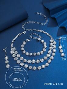 3pcs Women'S Jewelry Set With Rhinestones Double Layer Copper Full Set Rhinestone Necklace Set Bridal Jewelry Set Wedding Party Banquet Jewelry - Multicolor - View 2