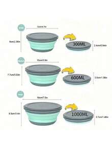 1pc Foldable Silicone Bowl With Lid, Collapsible Lunch Box, Salad Bowl, Expandable Food Storage Container, Bento Box, High Quality Food Container For Outdoor Camping, Office, Travel - Multicolor - View 2