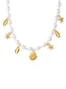 1pc Bohemian Style Ocean Life Faux Pearl Pendant Ankle Chain, Versatile Style, Suitable For Daily, Party, Gathering, Beach Vacation, Perfect Gift For Men And Women