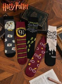Harry Potter 5 pares de calcetines tipo tripulación con tema de Harry Potter, estilos de escuela de magia, estética vintage, calcetines de regalo para Navidad, estudiantes y parejas, otoño
