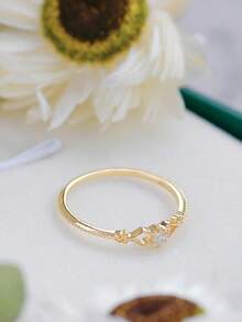 1 pieza Elegante anillo de mujer de plata de ley 925 enchapado en oro con flor de filigrana de moissanita