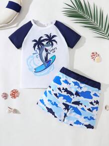 Conjunto de 2 piezas de traje de baño para niños, pantalones cortos y camiseta para natación de niños pequeños ropa de playa