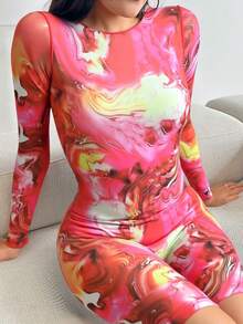 Romper jumper jumpsuit enterizo dama deportivo estampado manga larga cierre frontal urbano sexy - Rosa Fucsia - Ver 4