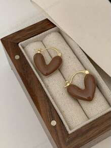 1 Pair European & American Fashion Elegant Design Maillard Heart-Shaped Eardrop Earrings For Women