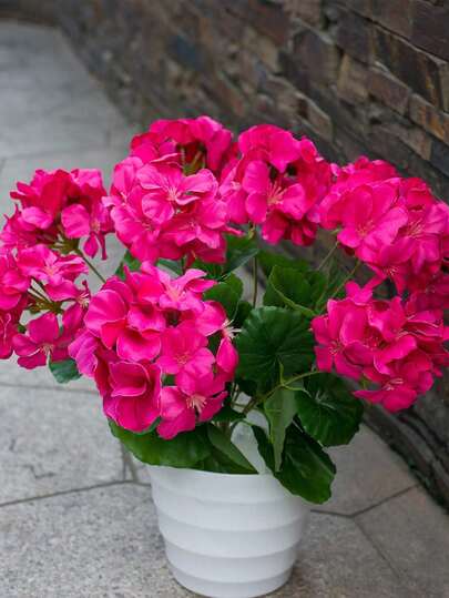 1 peça/2 peças de flores artificiais de gerânio artificial, flores de seda, plantas para casa, jardim ao ar livre, rubi