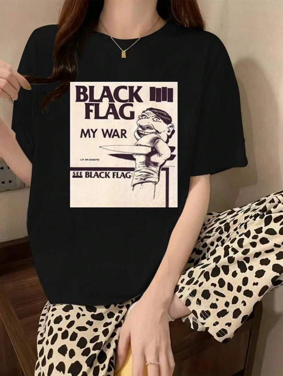 Black Flag Rock Band T-Shirt Men's Women's T-Shirt Summer Clothes Cotton Sports Tops Print Short Sleeves Loose Fit Fashion Large Size Unisex Popular Clothing