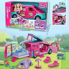 1 Set Kids Pretend Play Picnic Trolley 15cm Fashion Doll Bus Toy Set, Multifunctional Outdoor Motorhome Racer, Birthday Christmas Gift (Manual Push & Roll, Non-Electric)