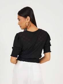 brave soul Broderie Top With Three Quarter Sleeve - 黑色 - 查看 5