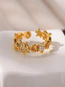 Gold Shell Ring Beach Themed Adjustable Rings; Ocean Inspired Jewelry; Starfish & Seashell Rings; Boho Summer Gift For Women