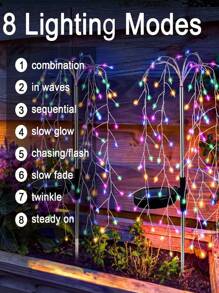 2/4/6/8pcs Solar Multi-Color Firecracker Lights, 200 LED Firework Fairy Lights, 8 Strong Light Modes, Powered By Solar Energy,IPX4 Waterproof, Very Suitable For Courtyard, Garden, Path, Party Decoration, Christmas, Halloween Decoration