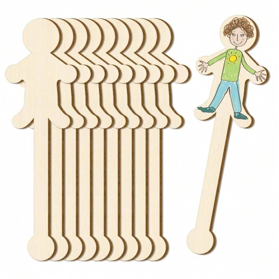 10pcs Humanoid Craft Sticks - Humanoid Craft Sticks, Wooden Craft Sticks For DIY Projects And Home Decoration, Party & Birthday Gifts, Eid Gifts