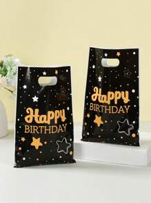 10/25/50Pcs Black Gold Star Gift Bags,Happy Birthday Tote Bags,Hand-Held Bags,Handbag,Gift Wrapping Bags,Birthday Party Decor,Birthday Decoration,Party Favor Bags,Gift Bags For Guest