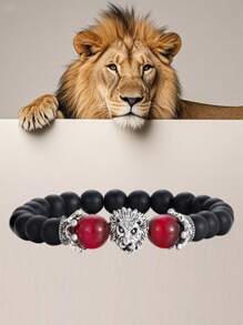 Natural Crystal Crown Lion Head Bracelet Luxury Tiger Eye Stone Bead Bracelets Jewelry