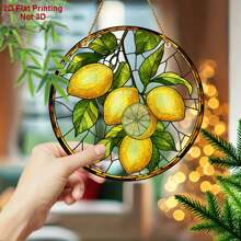 1pc, 2d Flat Lemon Tree - White Magnolia, Red Flowers, Purple Butterfly Sun Catcher, Translucent Circular Window Hanging Decoration, Furniture Natural Theme Decoration, Very Suitable For Walls, Gardens, Porch Furniture Natural Decoration, The Best Holiday Gift For Family And Friends