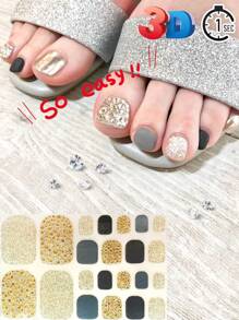 3D Polka Dot Crystal Nail Art Stickers, Travel Outfit Summer Women Nail Beauty Accessories, 22pcs Toe Nail Decorations With Full Gold Rhinestones Design