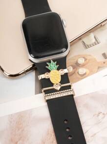 Conjunto de 4 pulseiras de relógio de abacaxi com desenho animado, charms de metal com frutas fofas, decorações compatíveis com acessórios de pulseira de relógio da série Watch