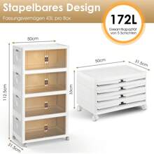 OYAJIA 4/5 Schichten Klappbar Kleiderschrank Montieren Lager Regal Organizer mit Rollen, 172L/215L Boxen Aufbewahrung, Stapelboxen Kunststoff, 50x31,5x112.5cm/50x31,5x138.5cm, Weiß