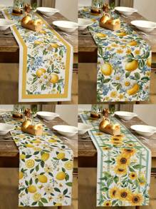 1pc Summer Lemon Flower, Sunflower Print Tablecloth, Kitchen, Dining Room Decor, Holiday Decor, Family Party Decor, Home Decor, Scene Decor, Outdoor Dining Table, Coffee Table Decor