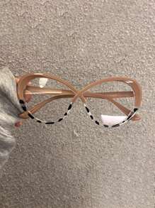 1pc Gentle Nude Pink Eyeglasses With Leopard Print Detail, Unlocks Fresh Spring Fashionable Design, Multicolor Mix-Match Non-Prescription Eyeglasses, Suitable For Travelling And Beach Accessories