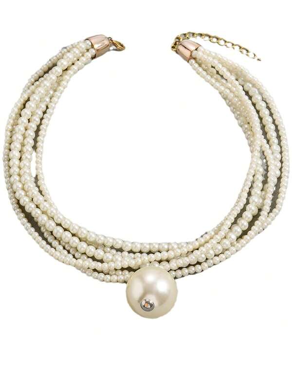 1pc Elegant Multi-Layer Faux Pearl Necklace, Synthetic May Birthstone, Simple Style Fashion Accessory For Women, Ideal For Party & Gift-Giving, Versatile For All Seasons