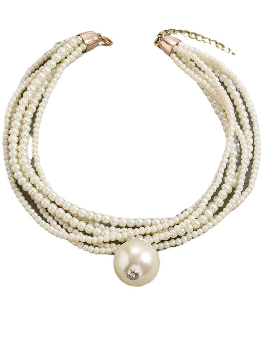 1pc Elegant Multi-Layer Faux Pearl Necklace, Synthetic May Birthstone, Simple Style Fashion Accessory For Women, Ideal For Party & Gift-Giving, Versatile For All Seasons