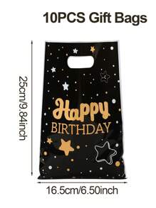 10/25/50Pcs Black Gold Star Gift Bags,Happy Birthday Tote Bags,Hand-Held Bags,Handbag,Gift Wrapping Bags,Birthday Party Decor,Birthday Decoration,Party Favor Bags,Gift Bags For Guest