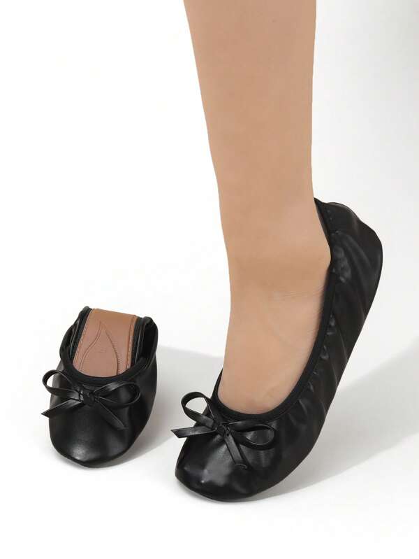 Lightweight, Versatile, Comfortable, Fashion, Elegant Bowknot Ballet Dance Flats For Women, Suitable For Commuting And Indoor Wear