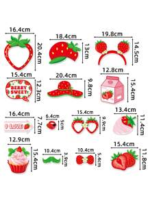 28 Pcs/Set Summer Fruit Birthday Party Decorations Photo Props, Hawaiian Party Strawberry Selfie DIY Decorations
