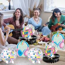 Disco Music Theme Honeycomb Decorations, Party Table Decor, Colorful 3D Creative Layout, Party Atmosphere Lighting