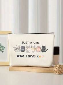 1pc With Very Cute Picture Print Cosmetic Bag, Best Gift For Friends, Lightweight Storage Bag, Coin Purse, Zipper Clutch, Bag Cosmetic Bag Makeup Storage Bag Beauty Bag, Women's Cosmetic Bag Travel Toiletries Storage Bag Zipper Direction Random