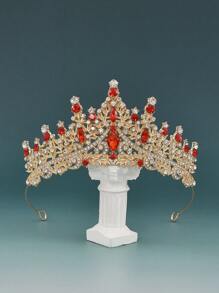 1 pieza Corona de aleación con cristal de diamante en forma de lágrima color rosa fashionable, adecuada para que las mujeres la usen en bodas, cumpleaños, fiestas