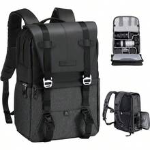 20L Camera Backpack For Photographers Large Capacity PU Leather Camera Bags With Raincover 15.6 Inch Laptop Compartment For Camera Drone Bags - Gray - View 1