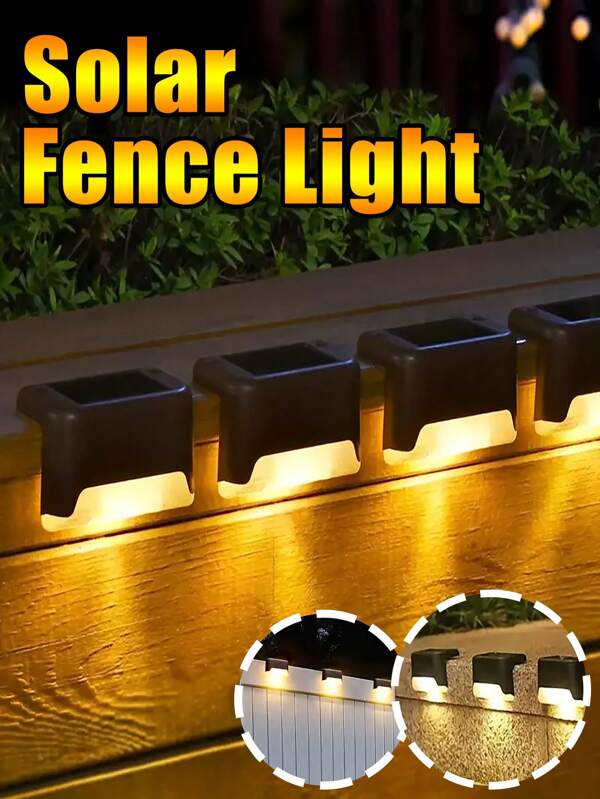 4 peças 18650-600mAh Luzes solares para deck, luzes LED para áreas externas, luzes de cerca, lâmpada decorativa para jardim, pátio, escadas, corrimão, luzes de escada movidas a energia solar, luzes de cerca, luzes de corrimão, luzes LED para áreas externas, luzes de parede decorativas para pátio