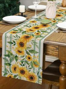 1pc Summer Lemon Flower, Sunflower Print Tablecloth, Kitchen, Dining Room Decor, Holiday Decor, Family Party Decor, Home Decor, Scene Decor, Outdoor Dining Table, Coffee Table Decor
