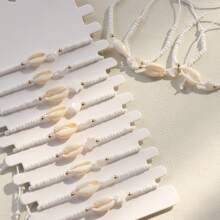 12er Set Damen Perlen Armband mit verstellbarem Verschluss und Natürlichen Muschel, Stern- und Mondformen, geeignet für Urlaub, Musikfestival, Party