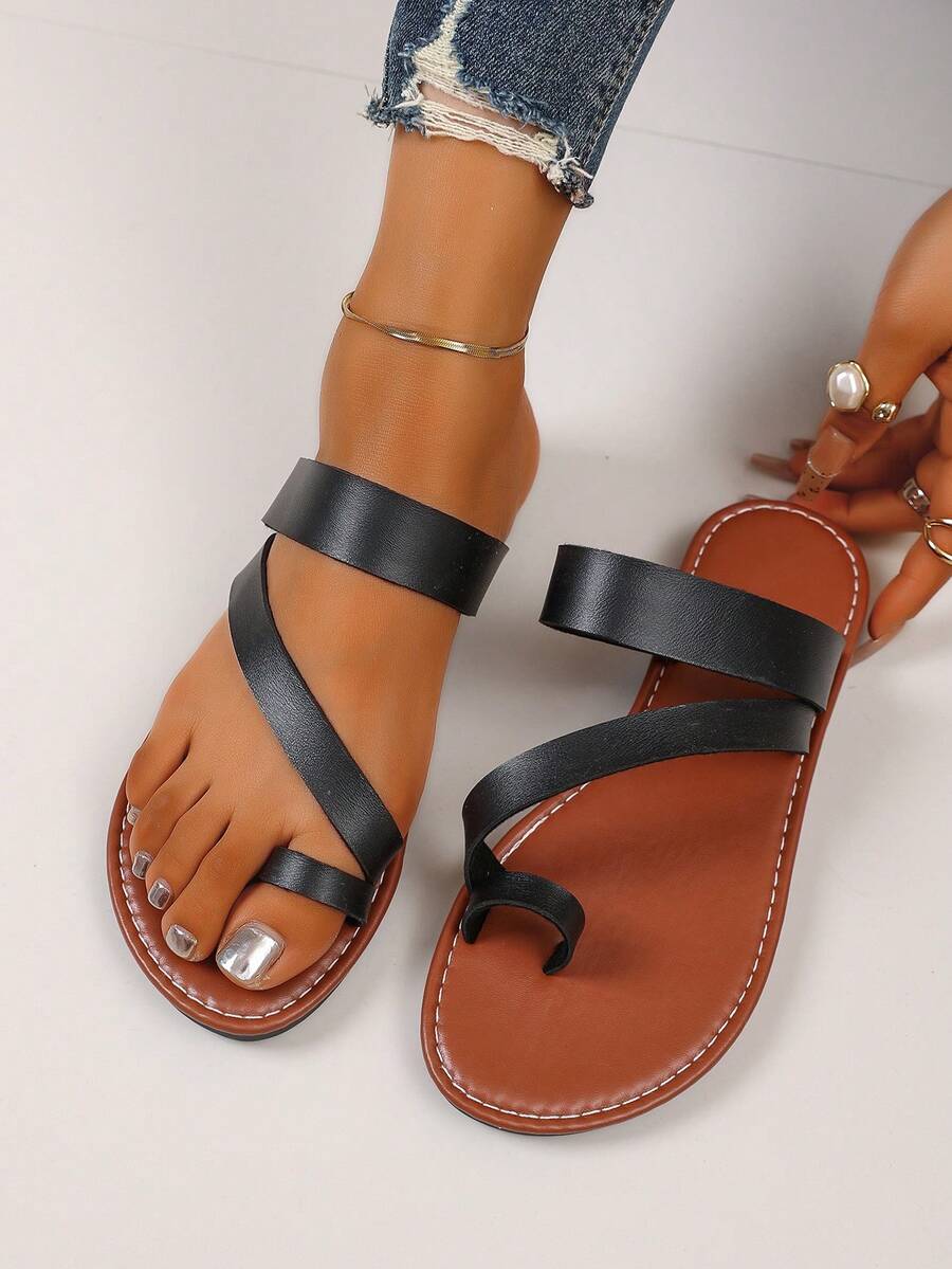 Damen Sommer Neue Mode Lässig leichte Zehentrenner, geeignet für Büro, Pendeln, Outdoor, Zuhause, Einkaufen - Schwarz - Übersicht 1