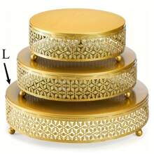 1pcsWrought Iron Decorative Cake Stand, Round Metal Cake Stand Dessert Display Stand, Wedding Birthday Party Celebration Dessert Cake Display Plate - Gold