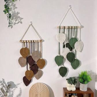 1/2pcs Bohemian Wall Hanging Leaf Tapestry, Handcrafted Macrame Woven Wall Art Leaf Decor For Nursery, Bedroom, Living Room